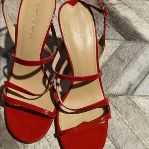 Via Spiga Red Patent Leather Strappy Heeled Sandals - Made in Italy - 8.5M